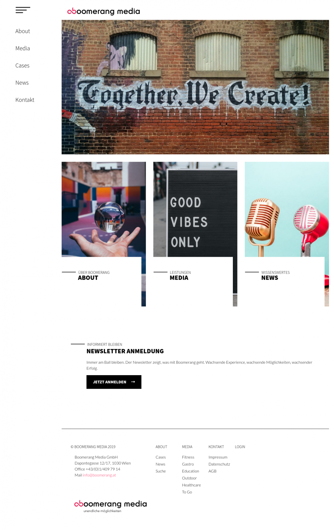 Startseite, Desktopansicht